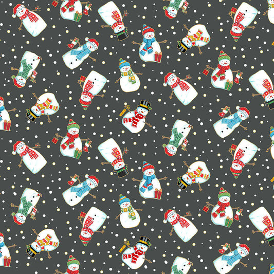 Snowmen - Merry Christmas 2022 Christmas Fabric Range - Makower - Charcoal