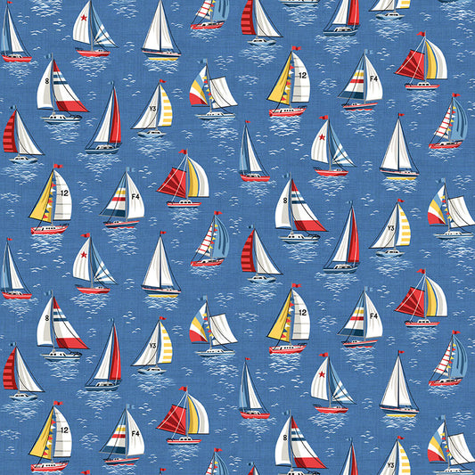 Yachts - Nautical Fabric Range - Makower - Blue