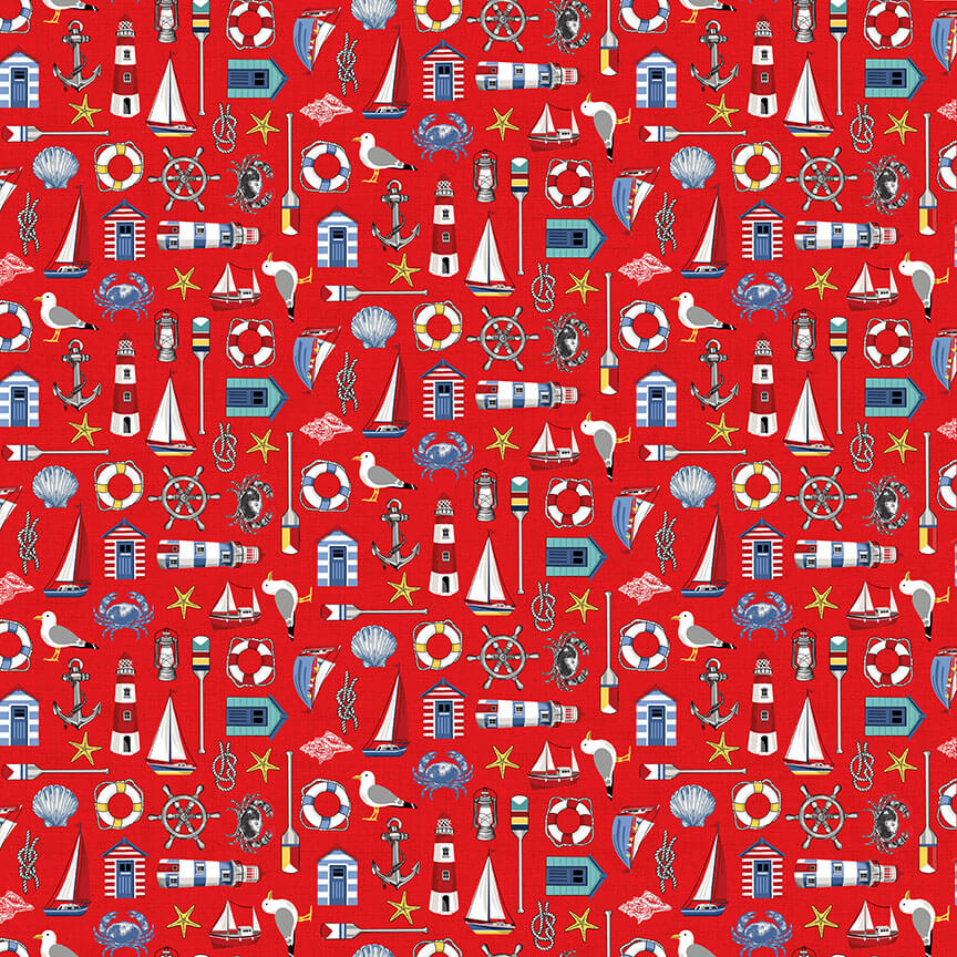 Icons - Nautical Fabric Range - Makower - Red