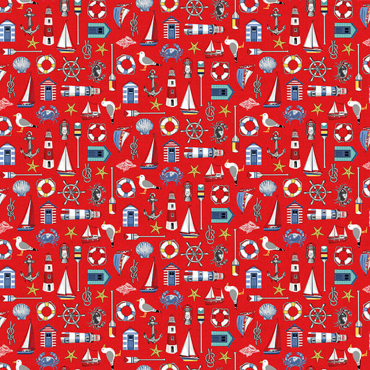 Icons - Nautical Fabric Range - Makower - Red