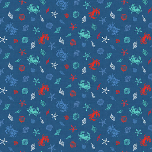 Shells - Nautical Fabric Range - Makower - Blue