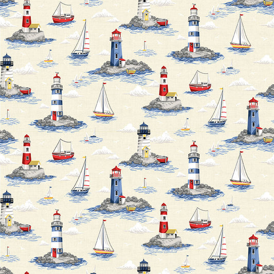 Lighthouse - Nautical Fabric Range - Makower - Cream