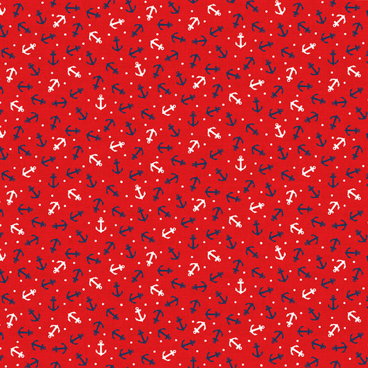 Anchors - Nautical Fabric Range - Makower - Red
