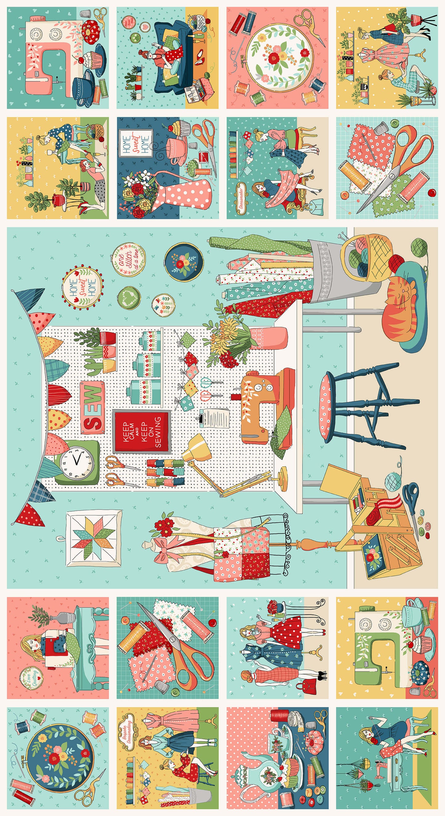 Sewing Room Panel - Sewing Room Fabric Range - Makower - Multi