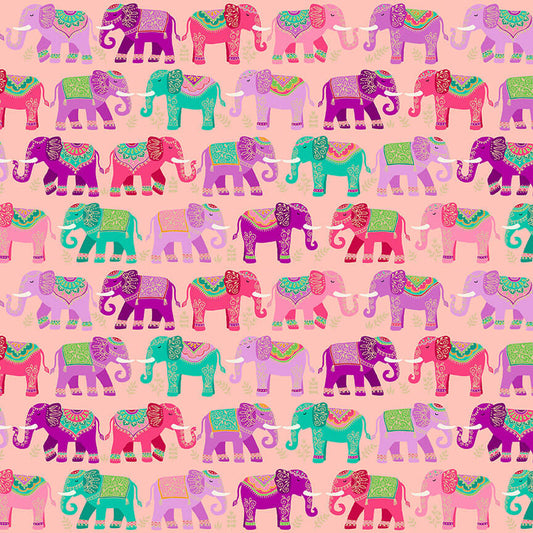 Elephants - Jaipur Fabric Range - Makower - Pink