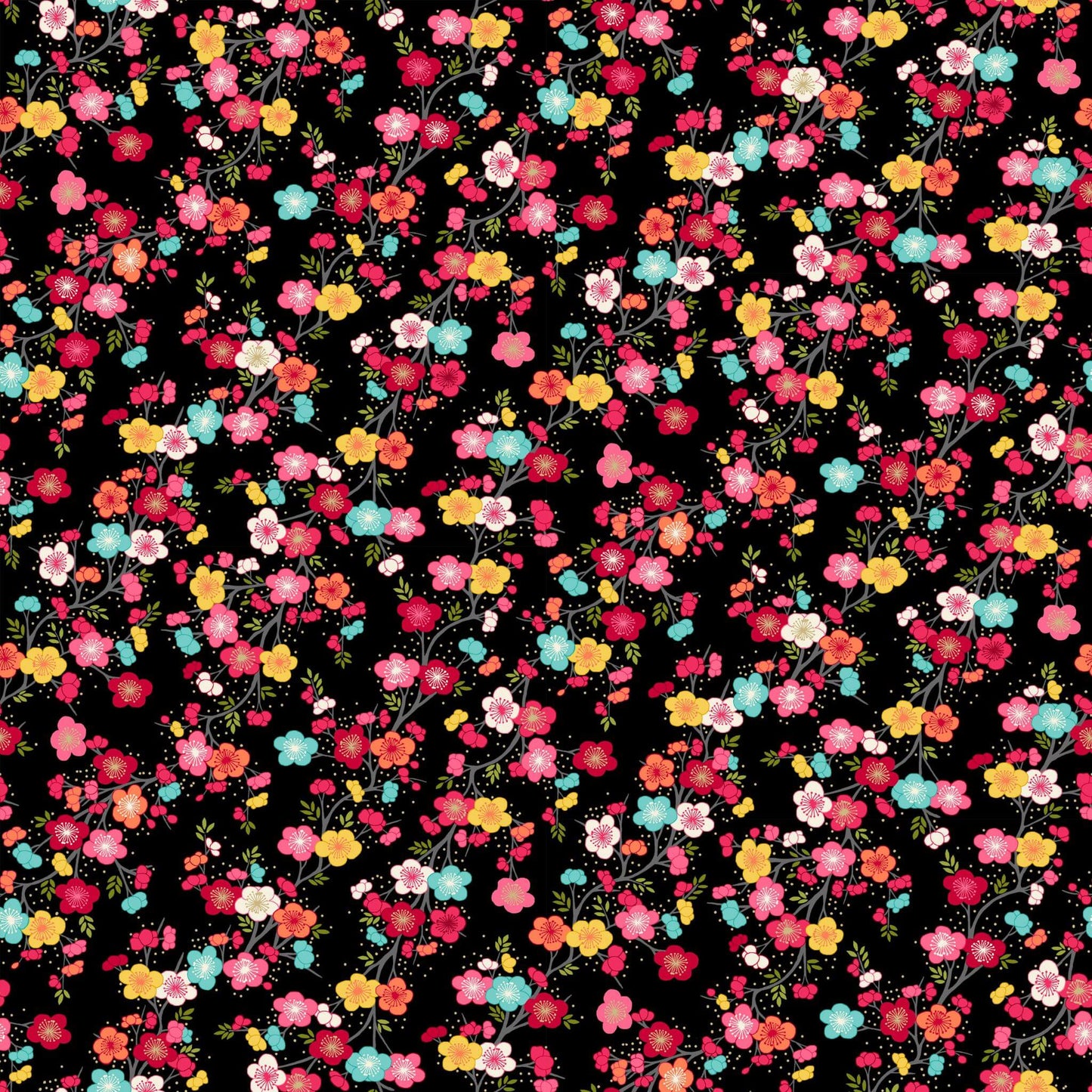 Blossom - Hikari Fabric Range - Makower - Black