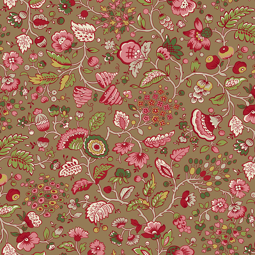 Flora - Gingerlily Fabric Range - Makower - Cocoa