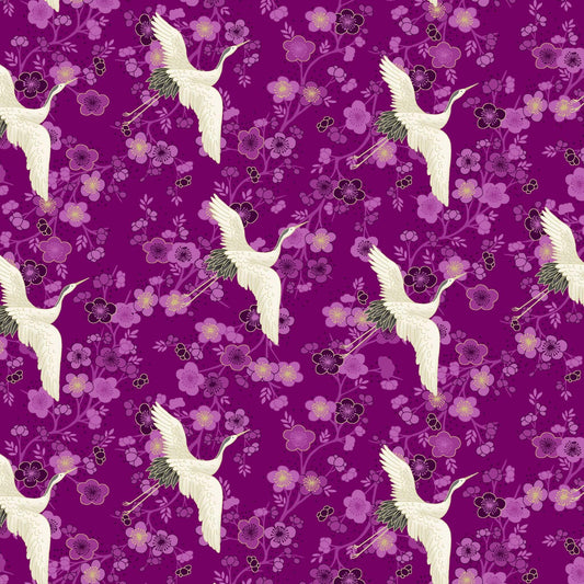 Cranes - Hikari Fabric Range - Makower - Lilac