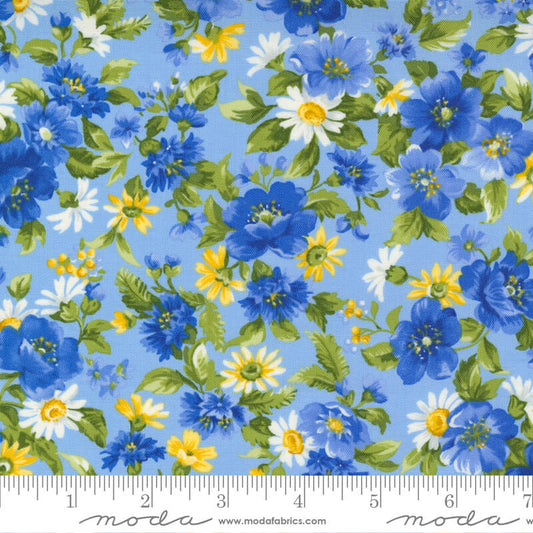 Floral Daisy Mix - Summer Breeze Fabric Range - Moda Fabrics - Sky Multi