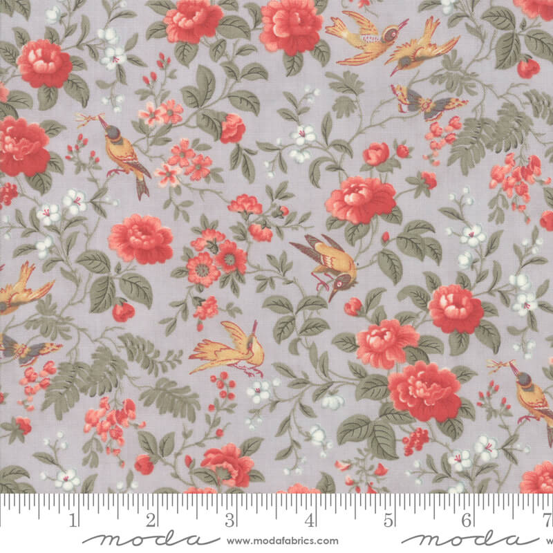 Floral Birds - Daybreak Fabrics Range - Moda Fabrics  - Grey