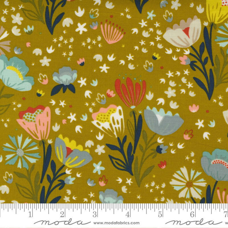 Posie Pocket Floral - Songbook Fabrics Range - Moda Fabrics  - Yellow