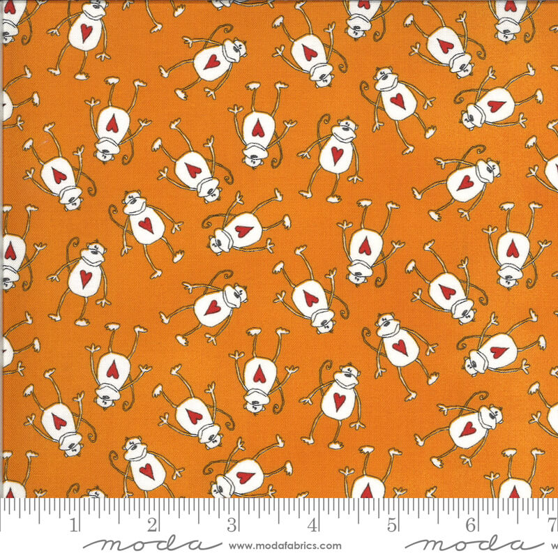 Heart Monkeys - Animal Crackers Fabric Range - By Sweetwater for Moda Fabrics - Tangerine Orange