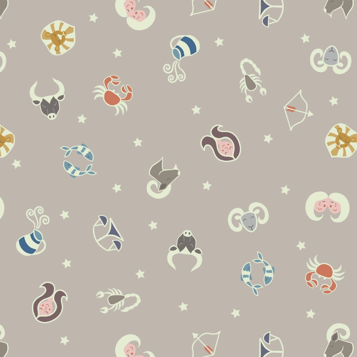 Star Signs - Small Things Glow Fabric Range - Lewis & Irene - Light Clay