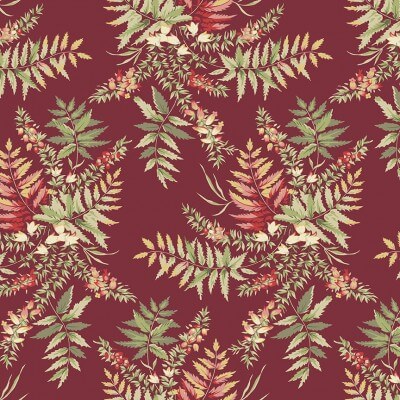 Fern Leaves - The Seamstress Fabric Range - Makower - Red