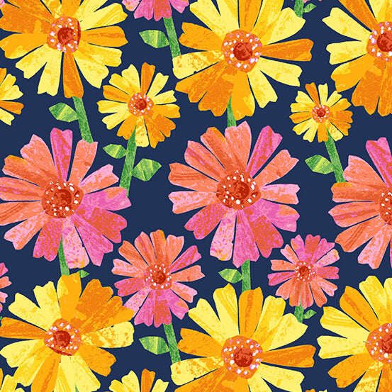 Flower Fancy - The VHC - In The Garden Fabric Range - Andover - Blue