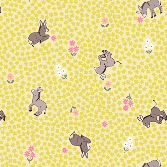 Dinkey Donkey on Yellow - Piggy Tales Fabric Range - Lewis and Irene