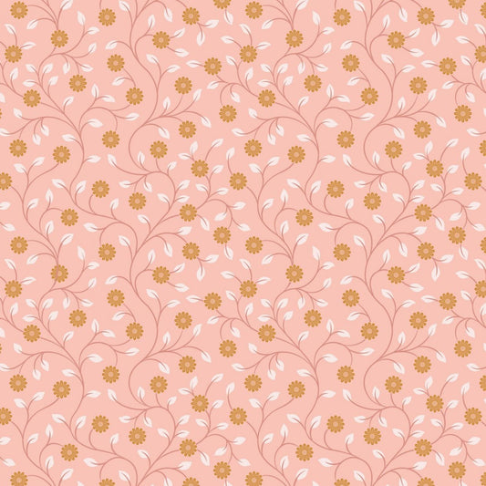Flowers - Wintertide Fabric Range - Lewis and Irene - Copper Metallic on Pink