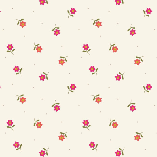 Little Flower Dot - Hibiscus Hummingbird Fabric Range - Lewis and Irene - Cream
