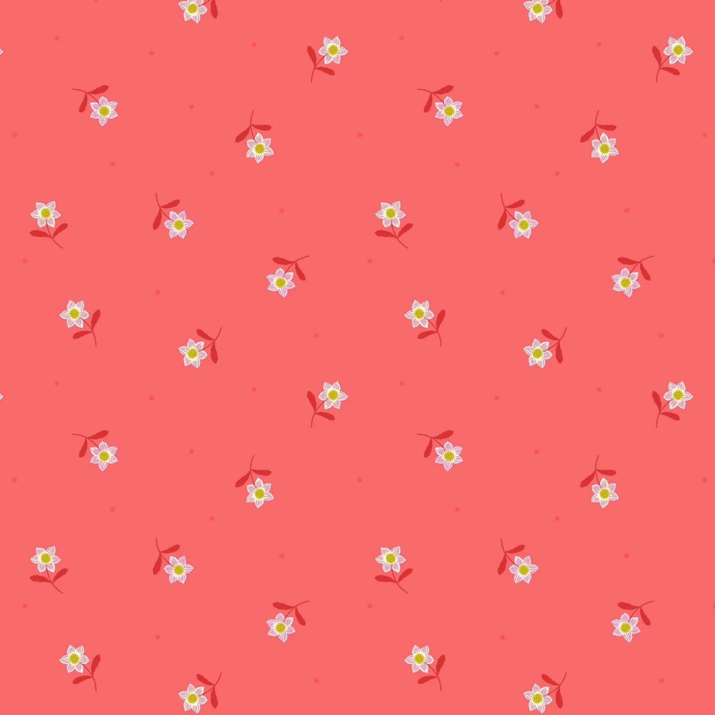 Little Flower Dot - Hibiscus Hummingbird Fabric Range - Lewis and Irene - Dark Coral