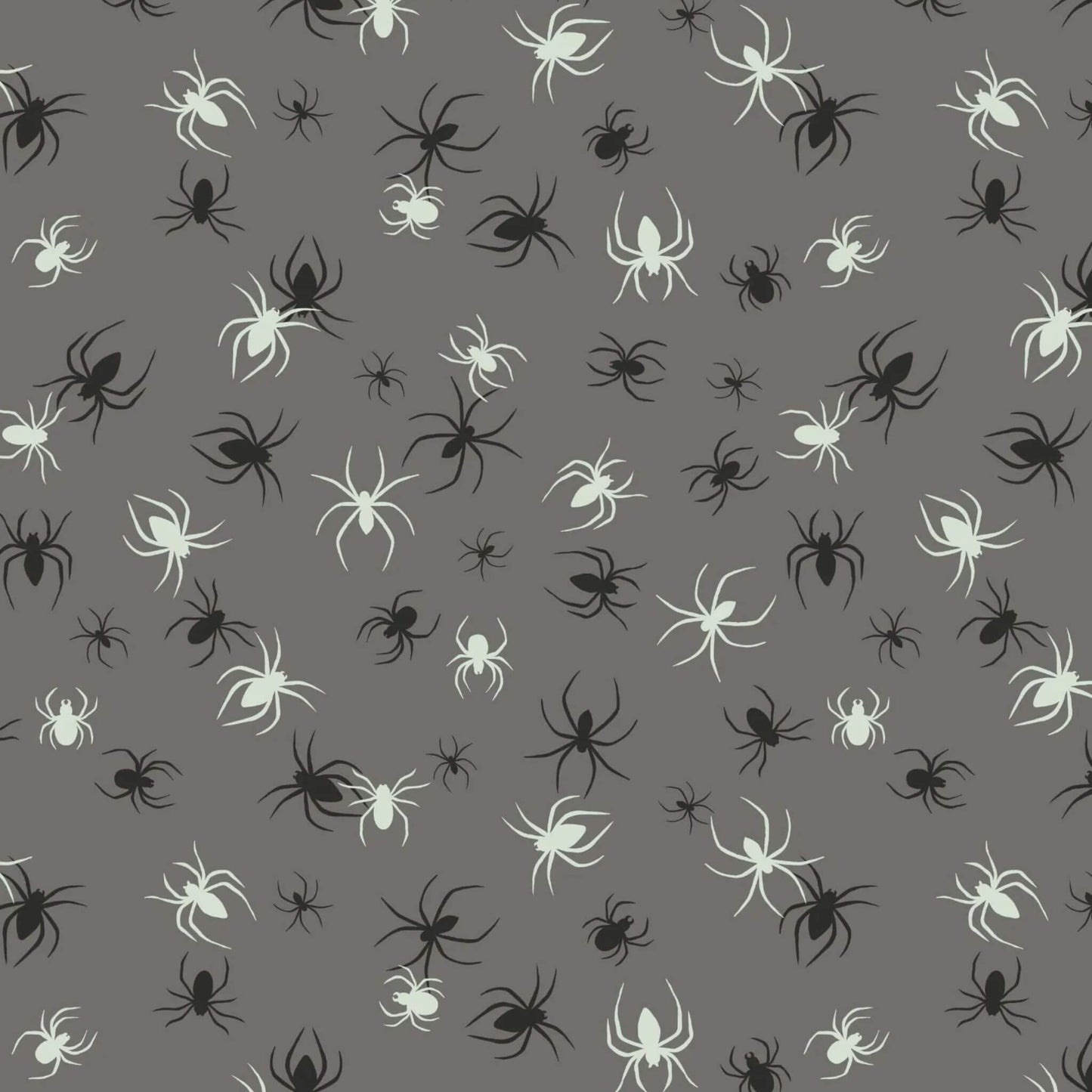 Glow in The Dark Spiders - Haunted House Halloween Fabric Range - Lewis and Irene - Grey