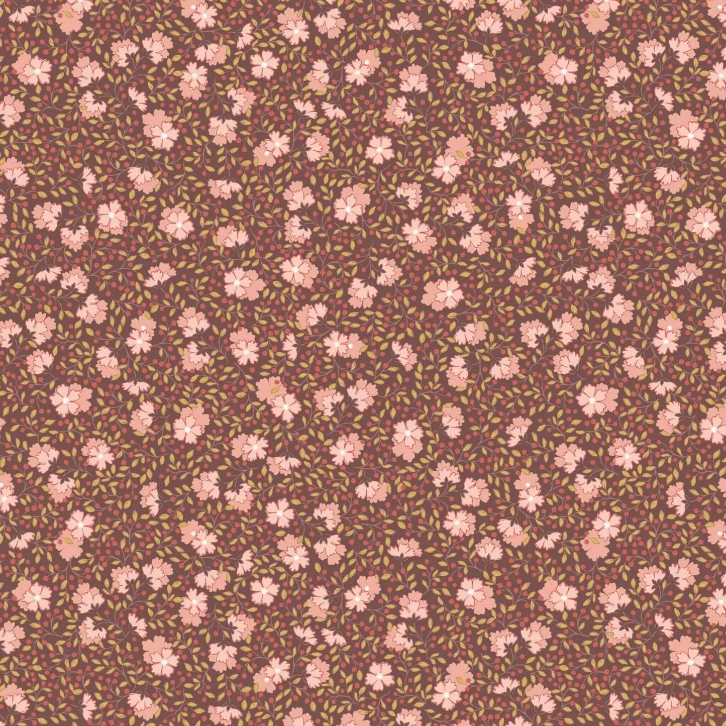 Ditzy Floral - Hannahs Flowers Fabric Range - Lewis and Irene - Chocolate
