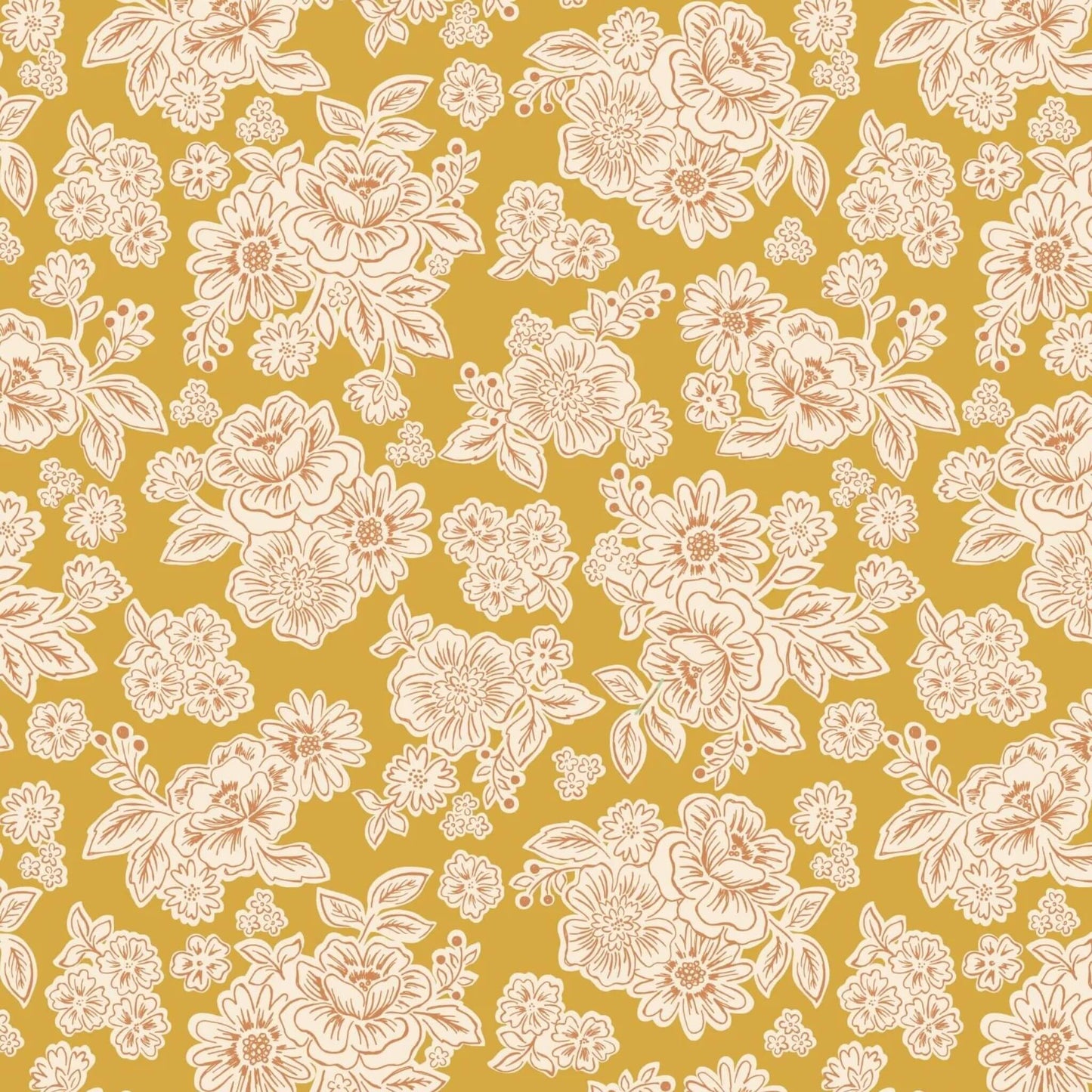 Flower Blooms - Hannahs Flowers Fabric Range - Lewis and Irene - Mustard