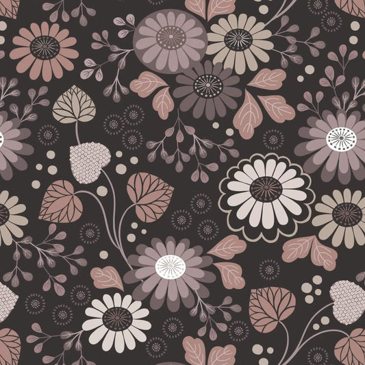 Floral - Shinrin Yoku Fabric Range - Lewis and Irene - Dark Earth