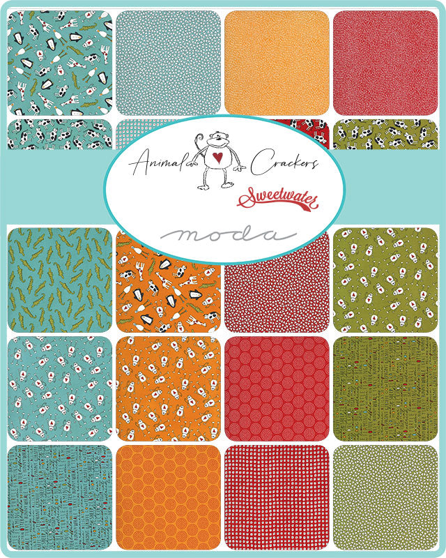 Heart Monkeys - Animal Crackers Fabric Range - By Sweetwater for Moda Fabrics - Pickle Green