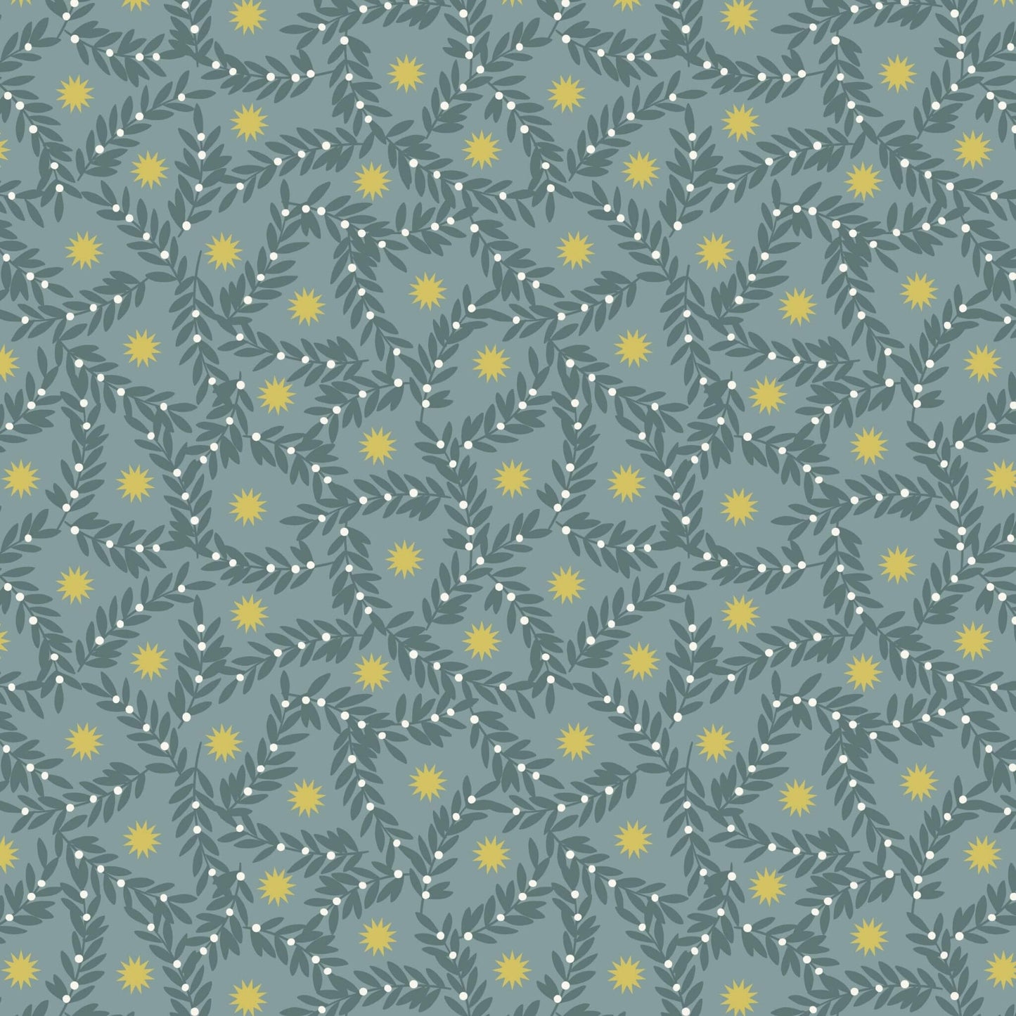 Metallic Gold Star and Berries - Noel Christmas Fabric Range - Lewis and Irene - Blue