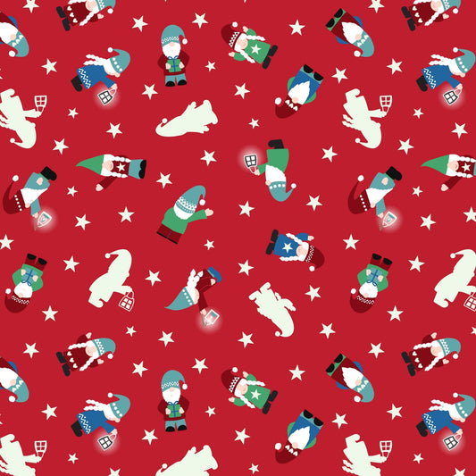 Mini Tomten - Hygge Glow Christmas Fabric Range - Lewis and Irene - Red