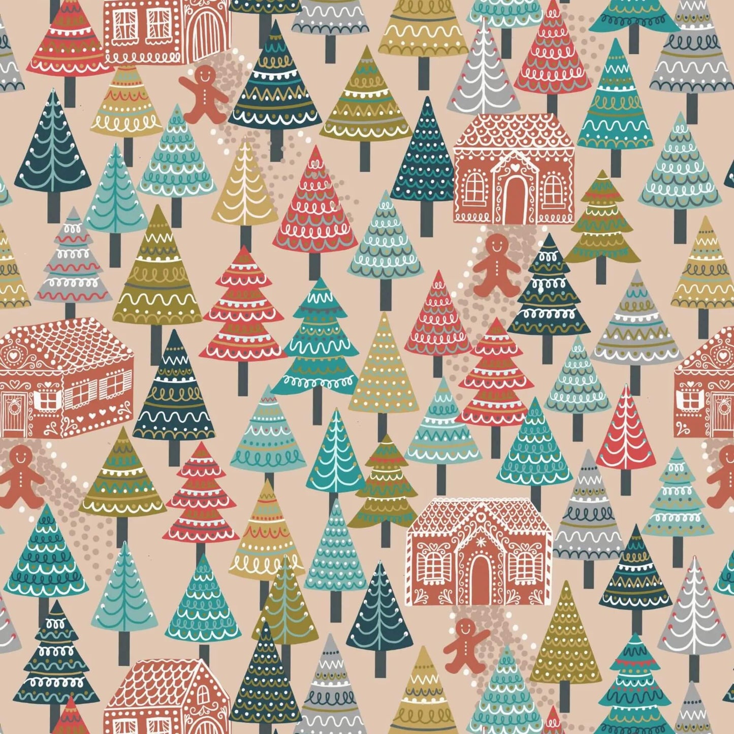 Gingerbread Forest - Gingerbread Season Christmas Fabric Range - Lewis and Irene - On Light Butterscotch