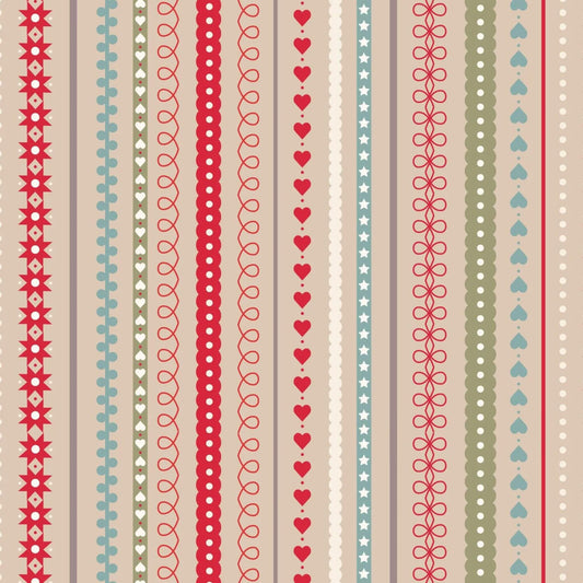 Festive Stripes - Gingerbread Season Christmas Fabric Range - Lewis and Irene - On Butterscotch