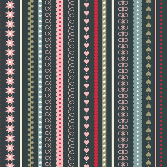 Festive Stripes - Gingerbread Season Christmas Fabric Range - Lewis and Irene - On Dark