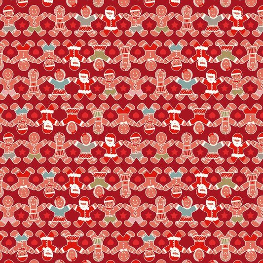 Gingerbread People - Gingerbread Season Christmas Fabric Range - Lewis and Irene - On Red