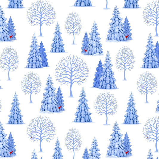 Tomten Trees - Tomtens Village Christmas Fabric Range - Lewis and Irene - On White