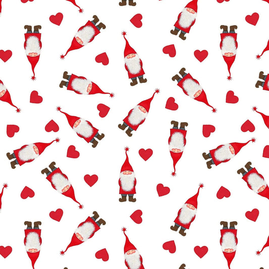 Tomten and Hearts - Tomtens Village Christmas Fabric Range - Lewis and Irene - On White