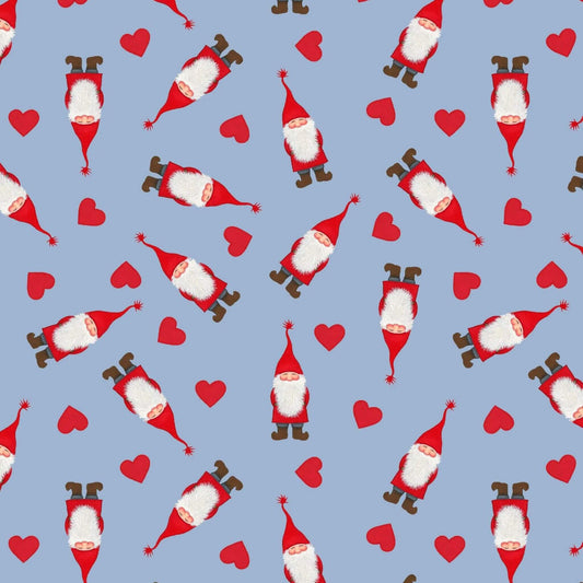 Tomten and Hearts - Tomtens Village Christmas Fabric Range - Lewis and Irene - On Blue
