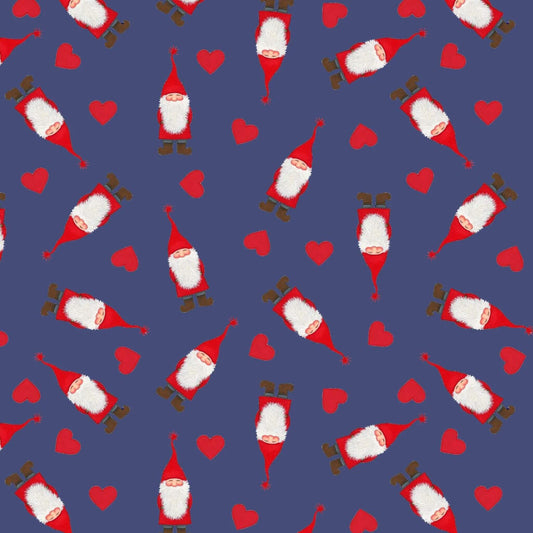 Tomten and Hearts - Tomtens Village Christmas Fabric Range - Lewis and Irene - On Dark Blue