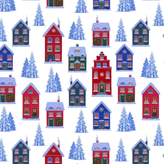 Tomtens Village - Tomtens Village Christmas Fabric Range - Lewis and Irene - On White