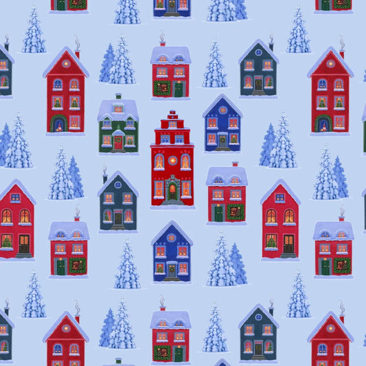 Tomtens Village - Tomtens  Village Christmas Fabric Range - Lewis and Irene - On Blue