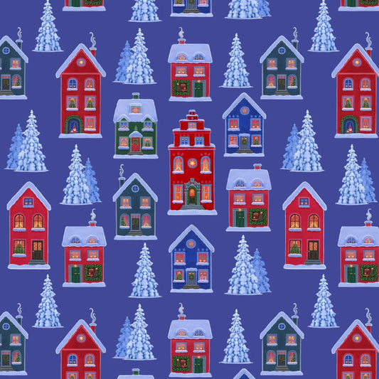 Tomtens Village - Tomtens Village Christmas Fabric Range - Lewis and Irene - On Dark Blue