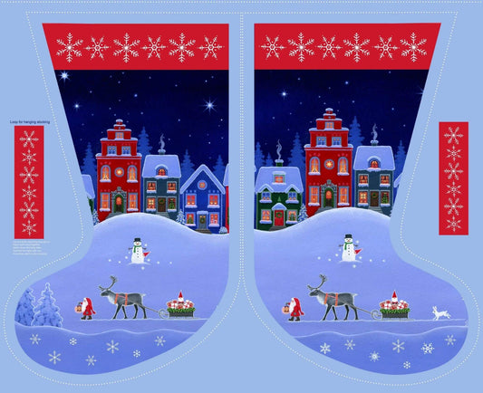 Large Stocking Panel - Tomtens Village - Lewis and Irene