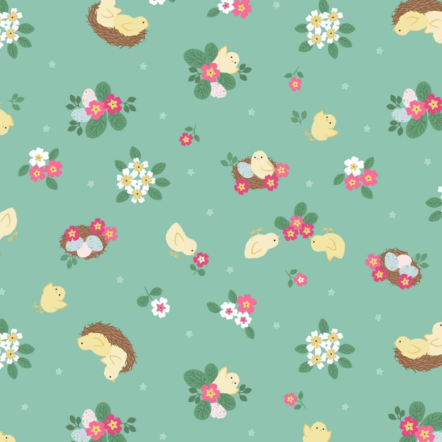 Chicks - Bunny Hop Fabric Range - Lewis and Irene - Spring Green