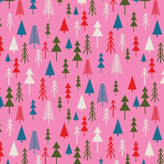 Trees - Merry and Bright Christmas Fabric Range - Dashwood Studios - Pink
