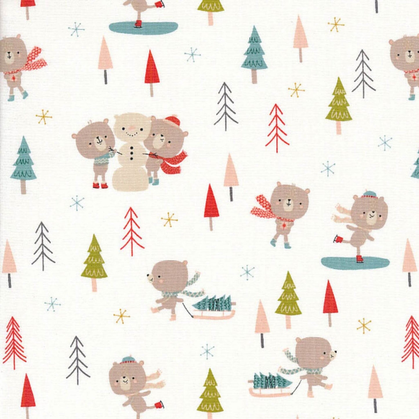Skating Bears - Christmas Party Fabric Range - Dashwood Studios - Cream