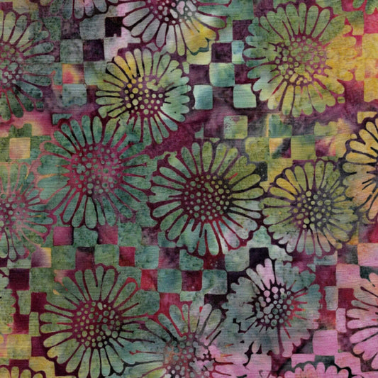 Floral Checked - Pattern No. 121930900 - Island Batiks Fabric - Dark tones