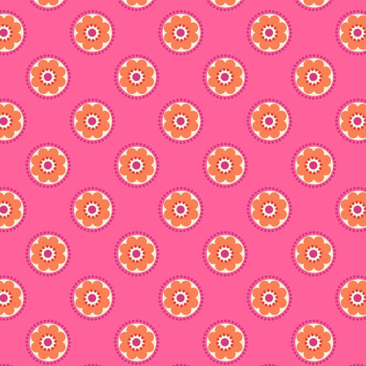 Funky Daisy - Flower Child Fabric Range - Lewis and Irene - Pink