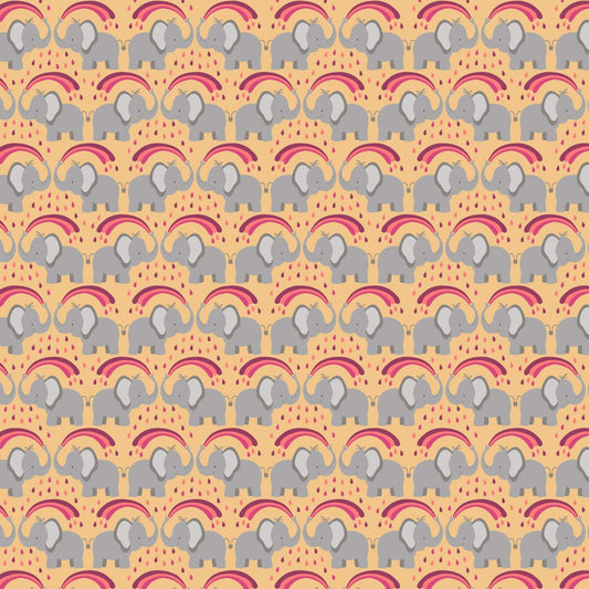 Elephants - Rainbows Fabric Range - Lewis and Irene - Ochre