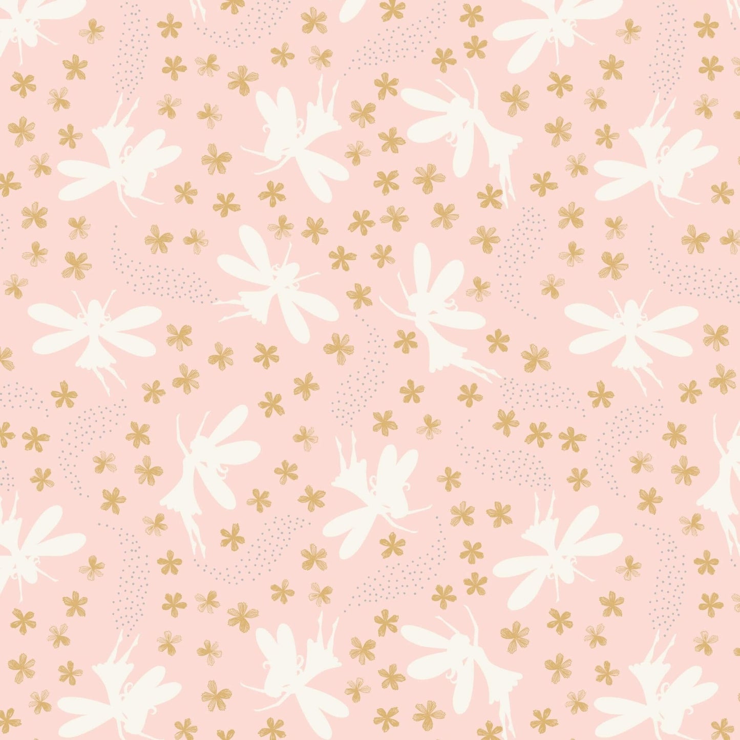 Floral Fairies - Fairy Clocks Fabric Range - Lewis and Irene - Light Pink with Silver Metallic