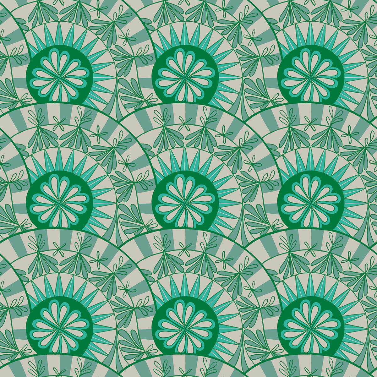 Metro Floral Geometric - Camellia Fabric Range - Moda Fabrics - Light Green